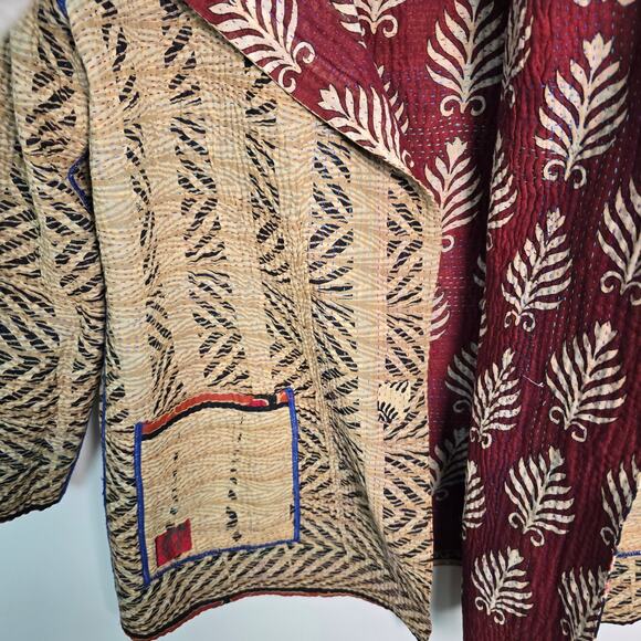 Mieko Mintz Short Kantha Open Kimono Jacket Reversible Lagenlook OS - Picture 10 of 10